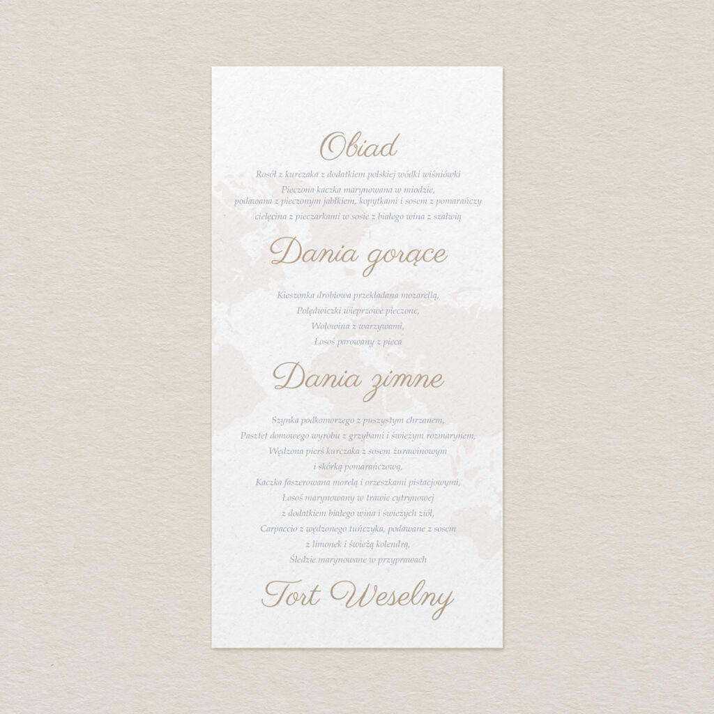 Menu do zaproszeń Światowe z mapą