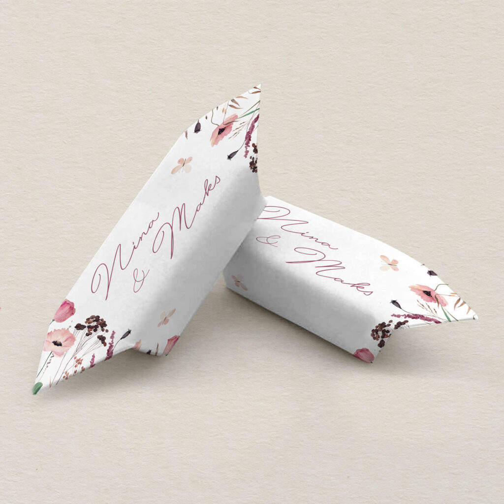 Krówki ślubne do zaproszeń eleganckie Polne kwiaty wzór 1