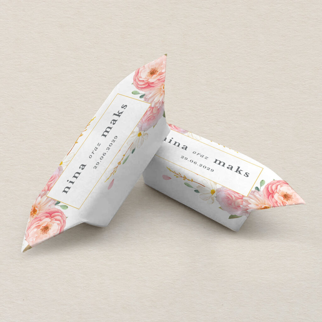 Krówki ślubne do zaproszeń eleganckie Polne kwiaty wzór 2