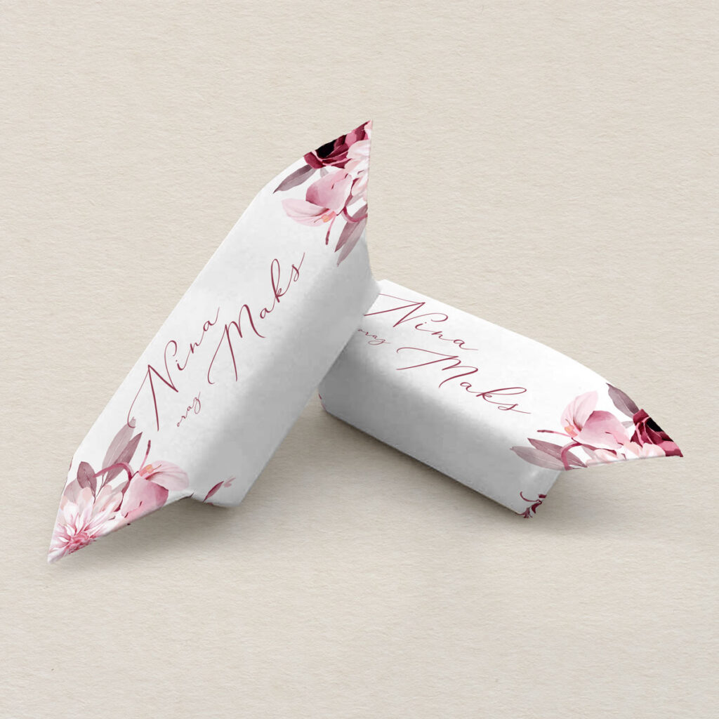 Krówki ślubne do zaproszeń eleganckie Polne kwiaty wzór 4