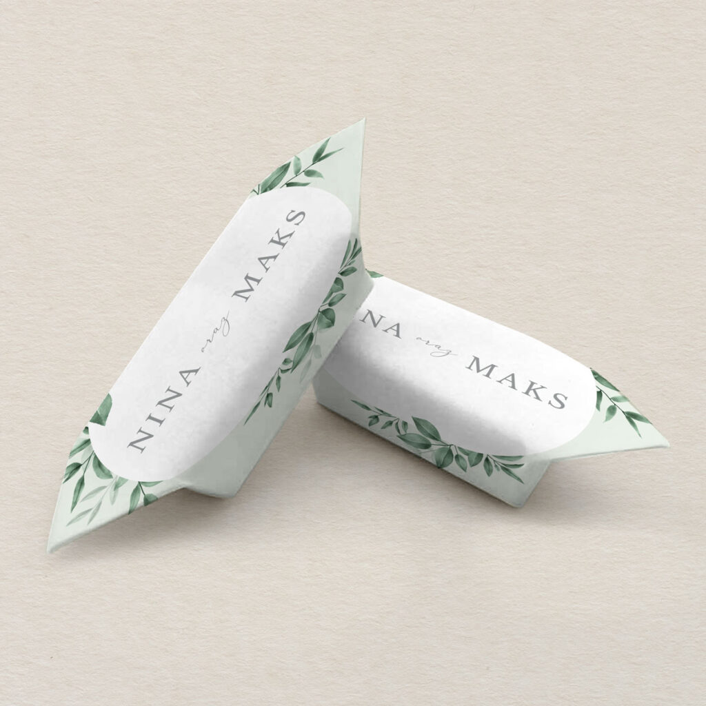 Krówki ślubne do zaproszeń Zielone gałązki wzór 3