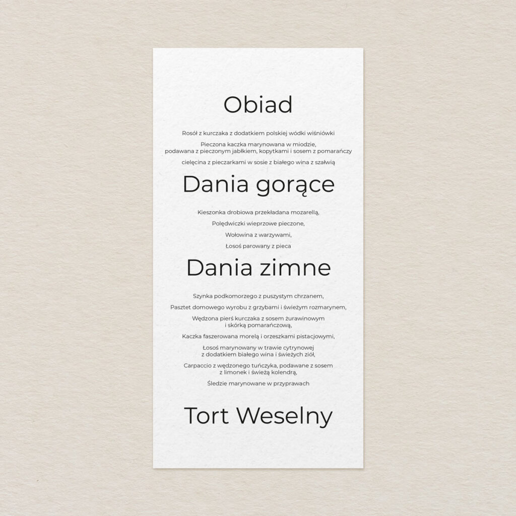 Menu do zaproszeń Fantazyjne ze zdjęciem wzór 2