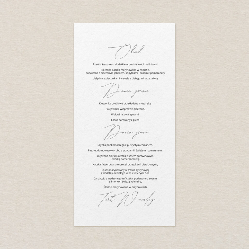Menu do zaproszeń minimalistyczne Delikatne wzór 2