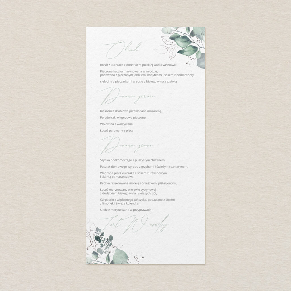 Menu do zaproszeń minimalistyczne Delikatne wzór 3