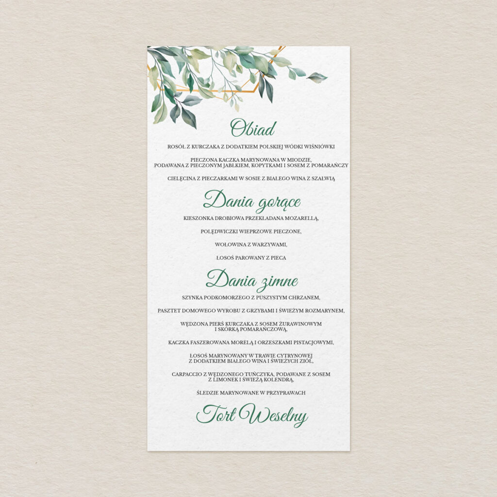 Menu do zaproszeń Eleganckie ze złotem wzór 2