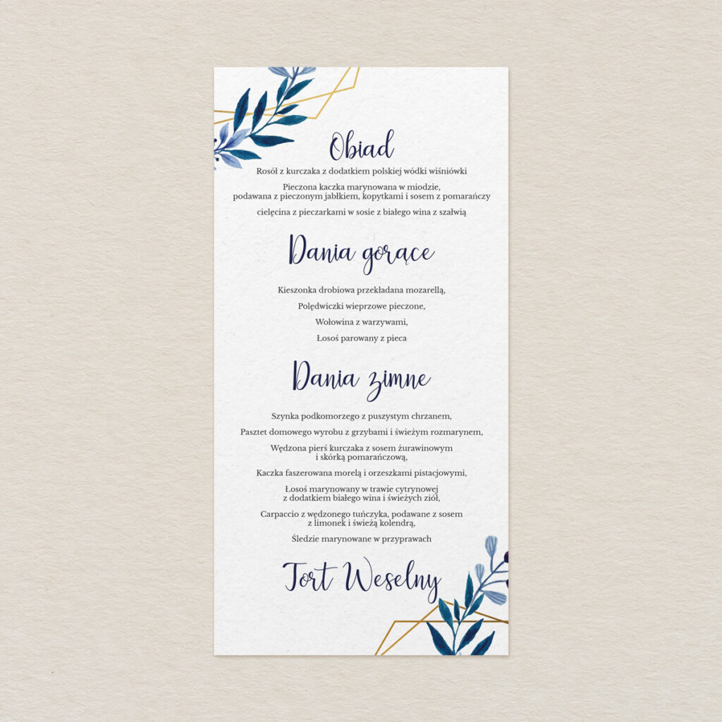 Menu do zaproszeń Klasyczne z kwiatami wzór 2