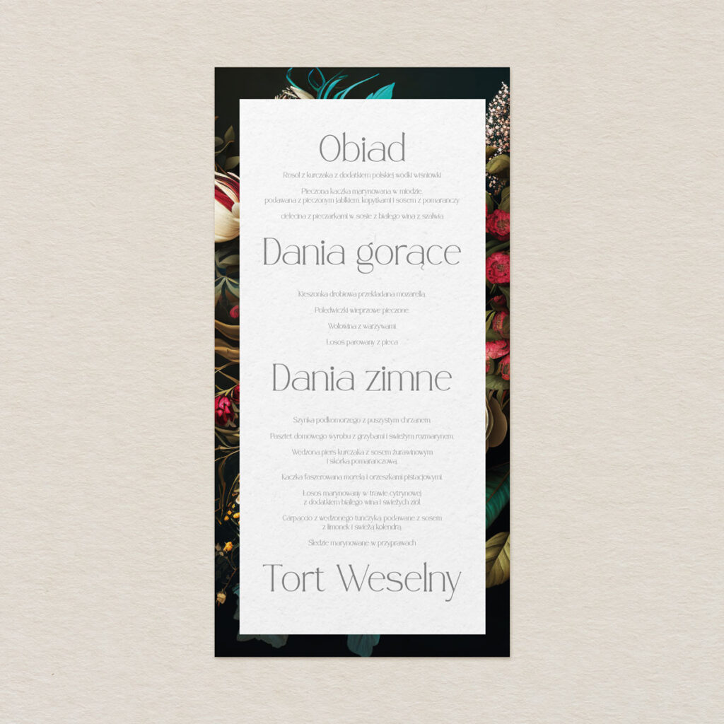 Menu do zaproszeń eleganckie Leśne wzór 1