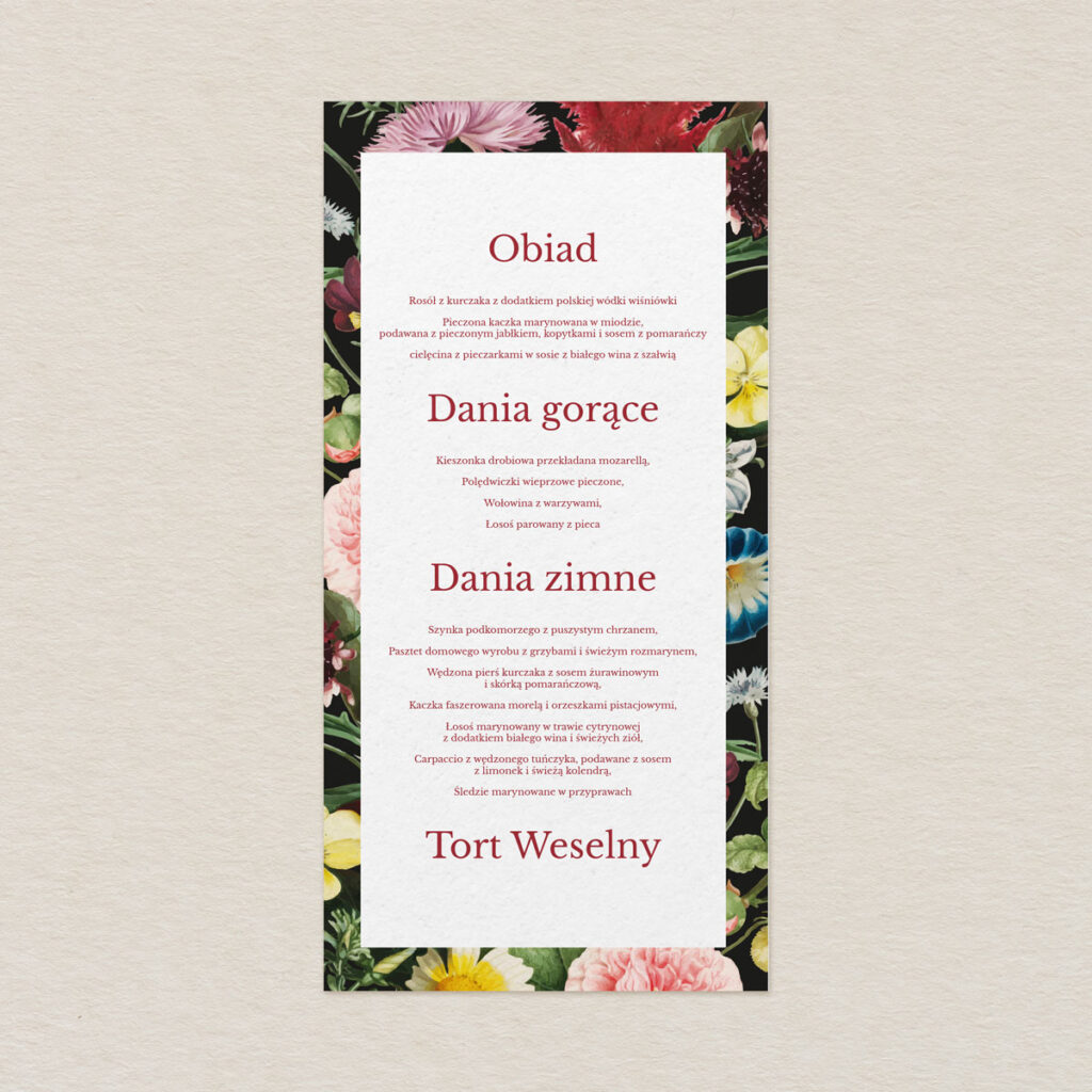 Menu do zaproszeń eleganckie Leśne wzór 2