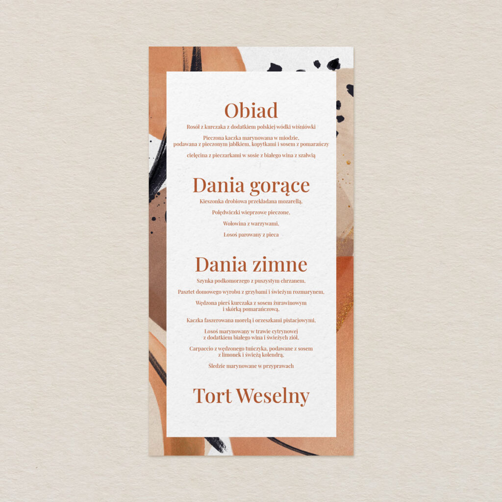 Menu do zaproszeń eleganckie Nowoczesna akwarela wzór 3