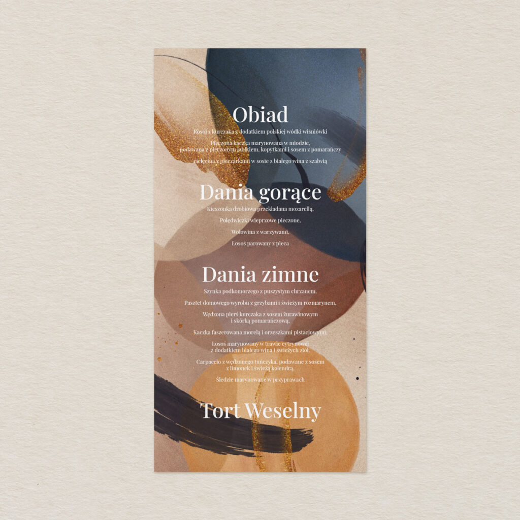 Menu do zaproszeń eleganckie Nowoczesna akwarela wzór 4