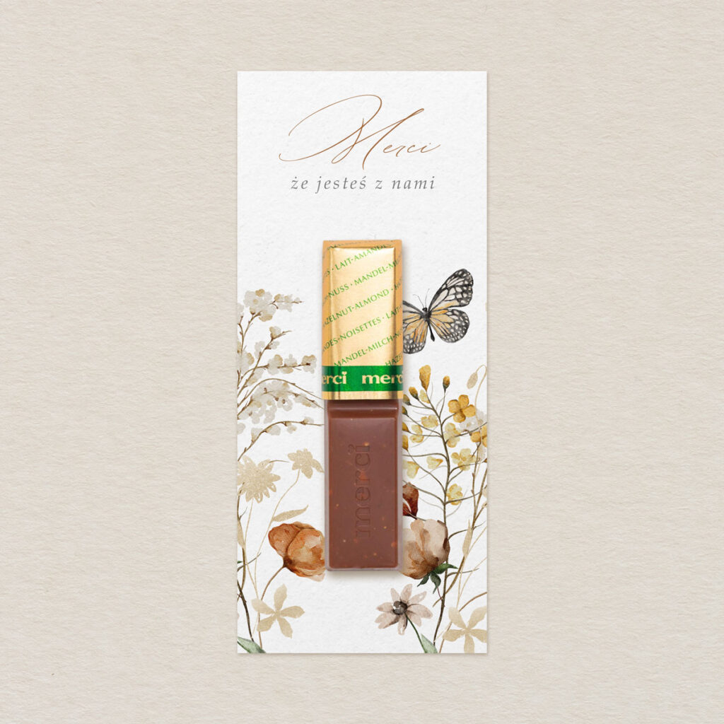 podziękowanie dla gości Merci rustykalne polne kwiaty