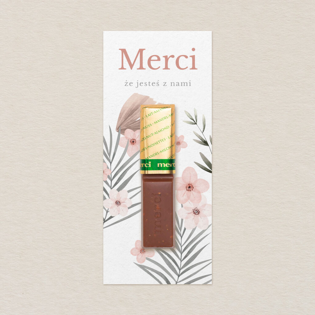 Merci do zaproszeń Klasyczne z kwiatami wzór 1