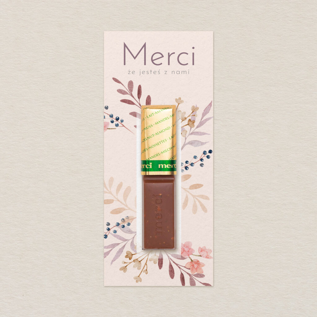 Merci do zaproszeń Klasyczne z kwiatami wzór 4