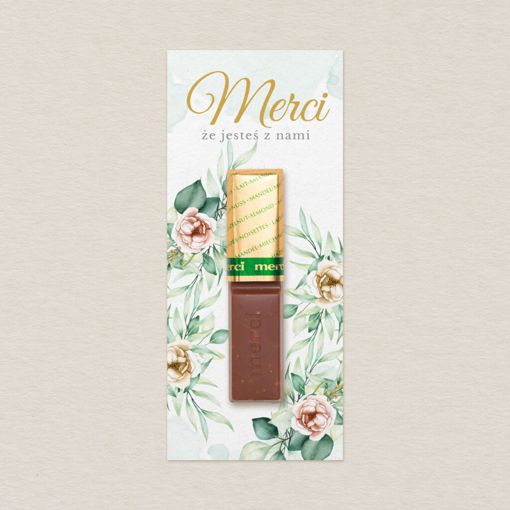 Merci do zaproszeń Klasyczne z kwiatami wzór 5