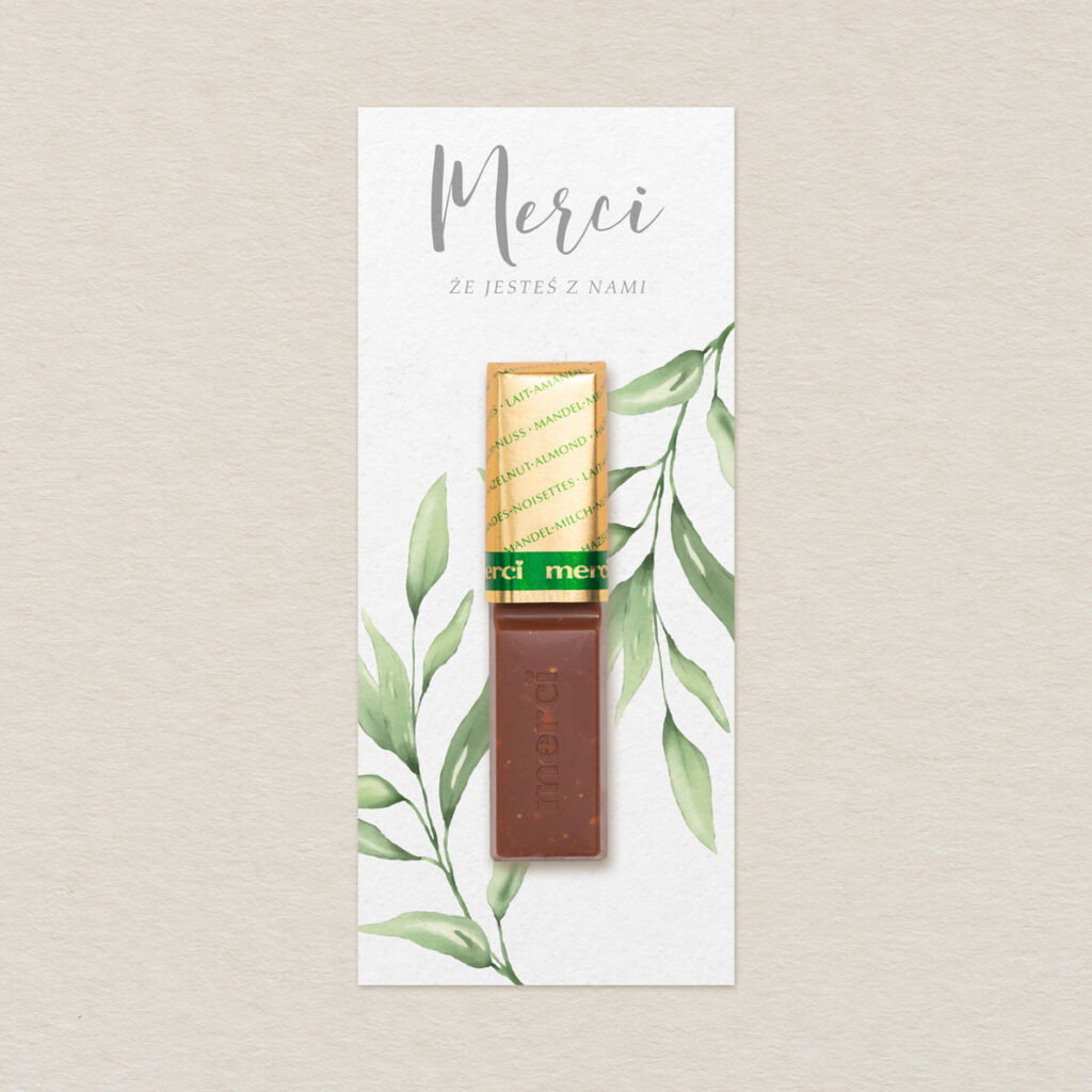 Merci do zaproszeń Zielone gałązki wzór 1