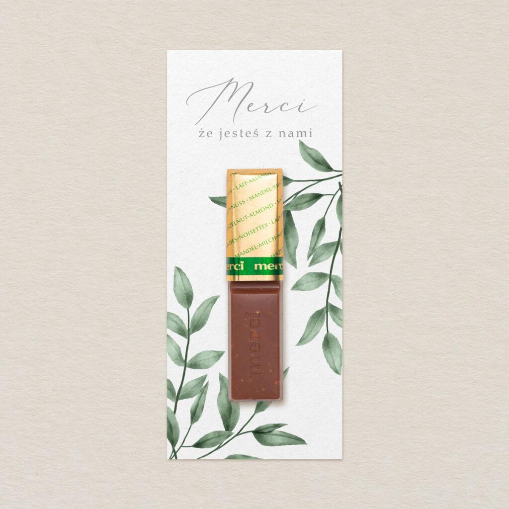 Merci do zaproszeń Zielone gałązki wzór 3