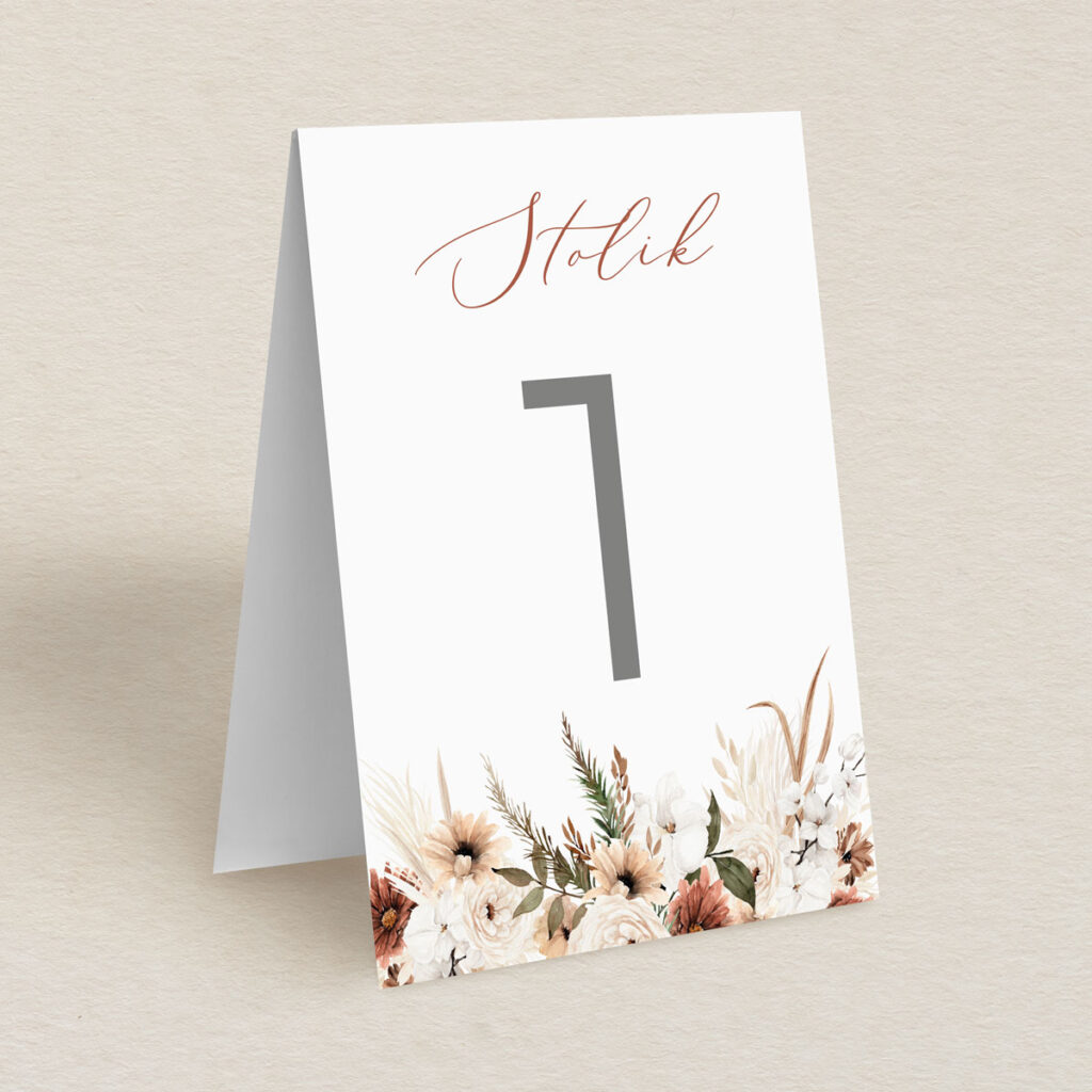 numery stolika rustykalne polne kwiaty