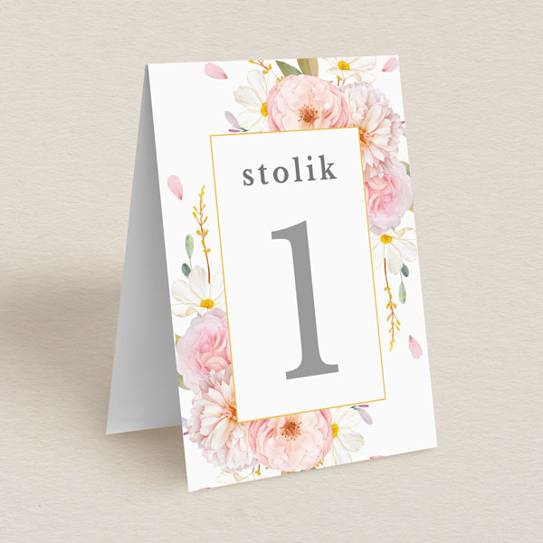 Numery stolika do zaproszeń eleganckie Polne kwiaty wzór 2