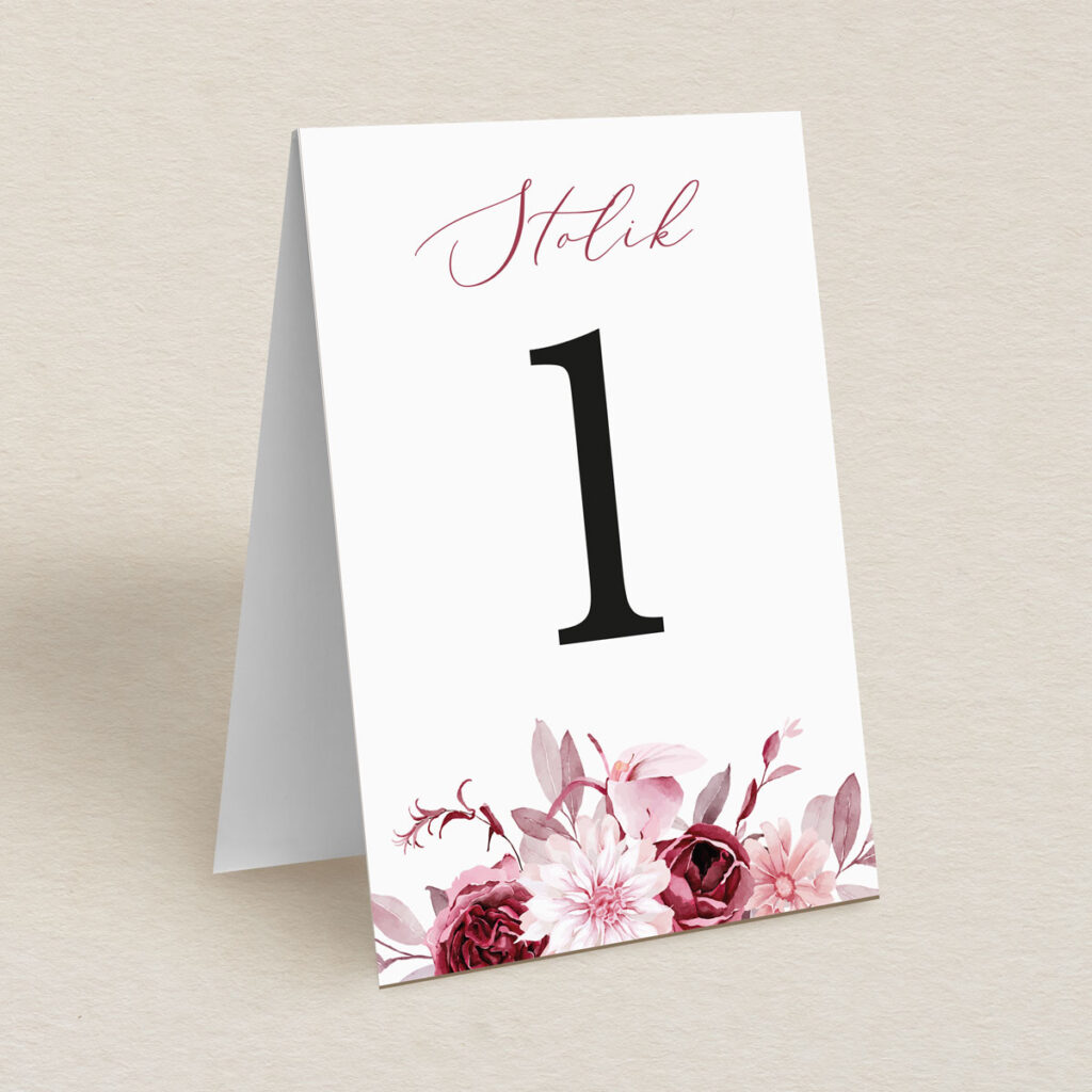 Numery stolika do zaproszeń eleganckie Polne kwiaty wzór 4