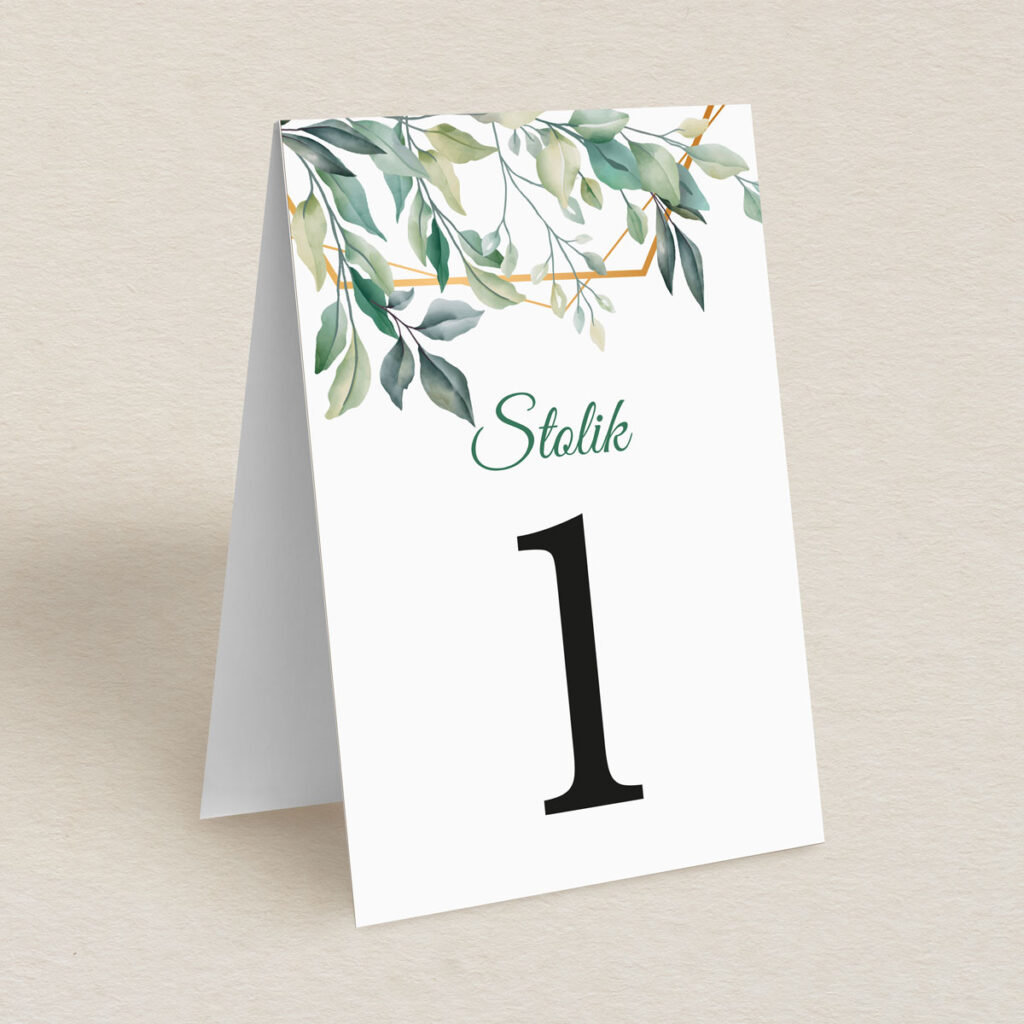 Numery stolika do zaproszeń Eleganckie ze złotem wzór 2