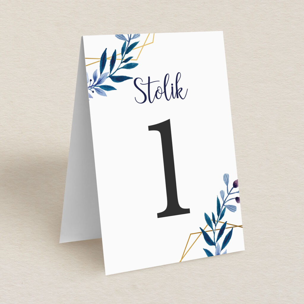 Numery stolika do zaproszeń Klasyczne z kwiatami wzór 2