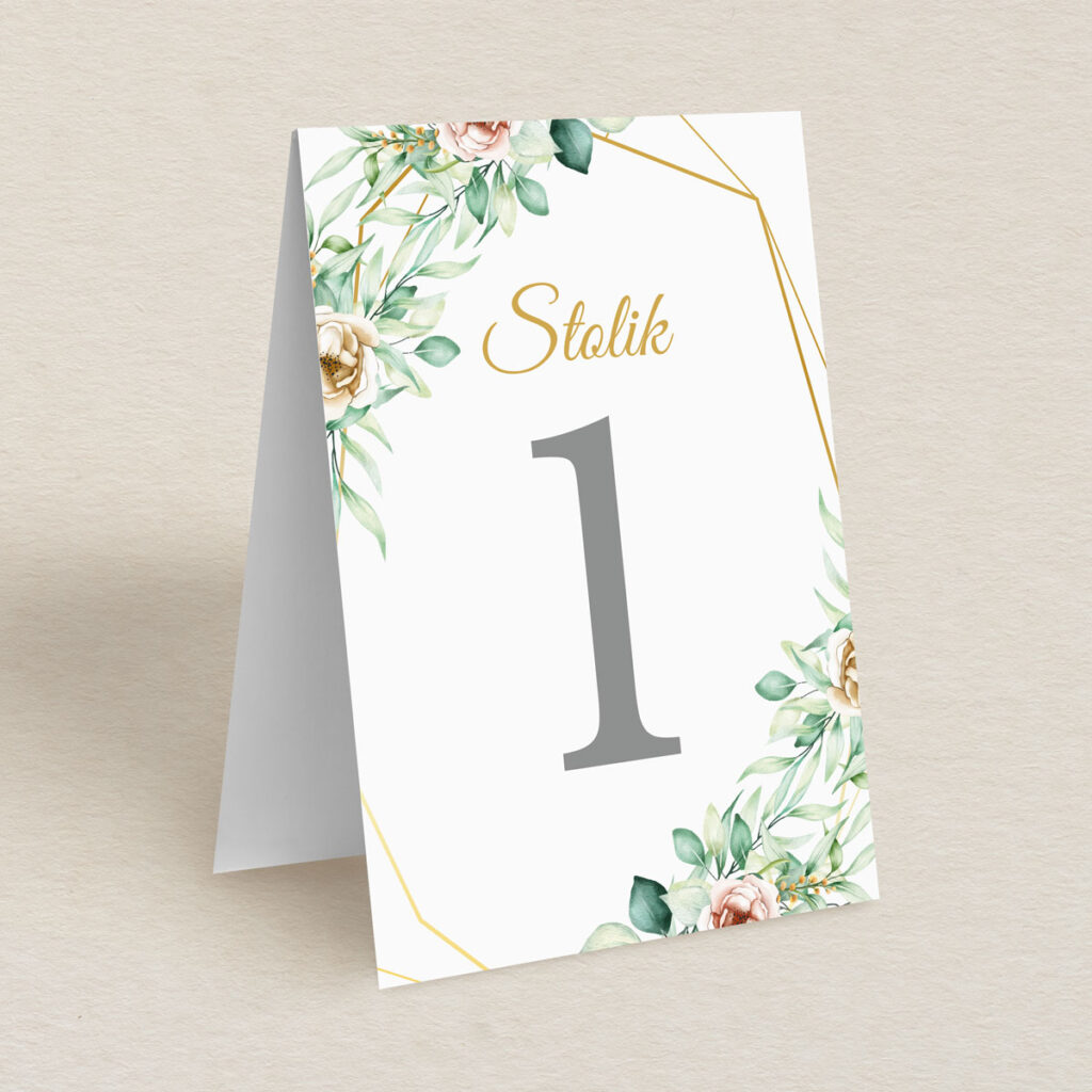 Numery stolika do zaproszeń Klasyczne z kwiatami wzór 5
