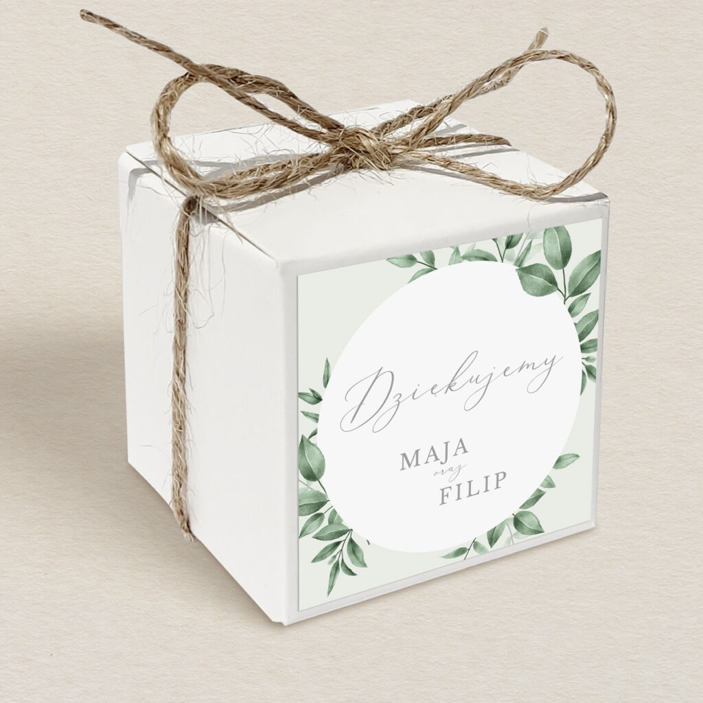 Pudełeczko upominkowe do zaproszeń Zielone gałązki wzór 3