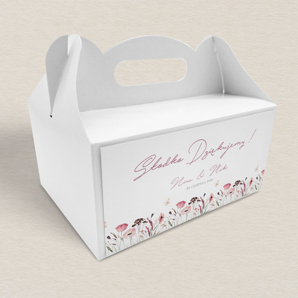 Pudełko na ciasto do zaproszeń eleganckie Polne kwiaty wzór 1