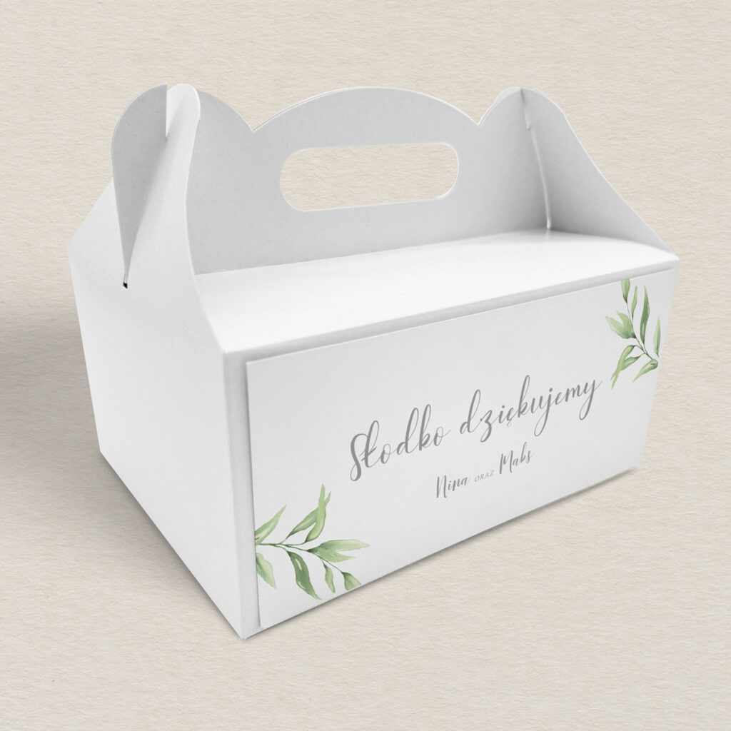 Pudełko na ciasto do zaproszeń Zielone gałązki wzór 1