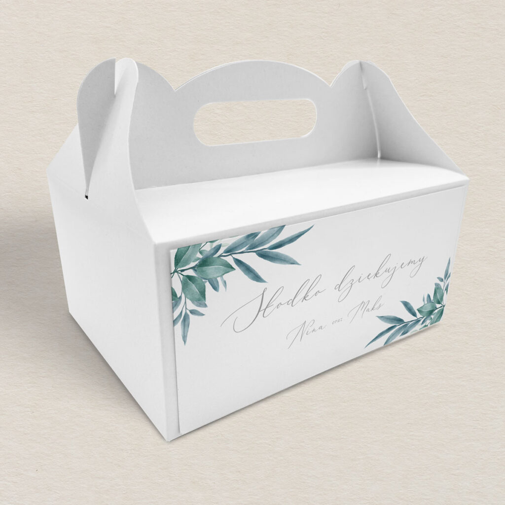 Pudełko na ciasto do zaproszeń Zielone gałązki wzór 2