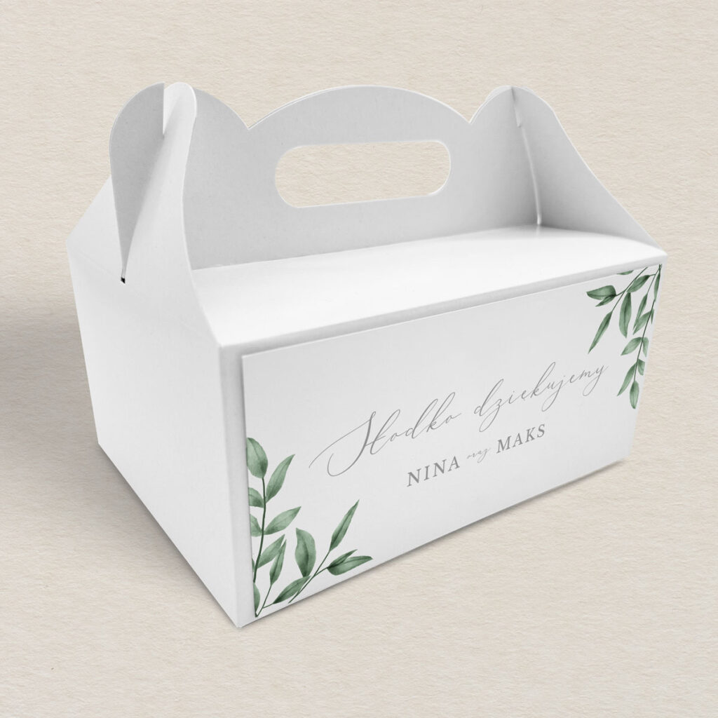 Pudełko na ciasto do zaproszeń Zielone gałązki wzór 3