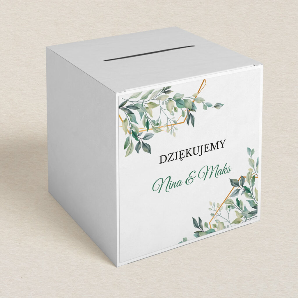 Pudełko na koperty do zaproszeń Eleganckie ze złotem wzór 2