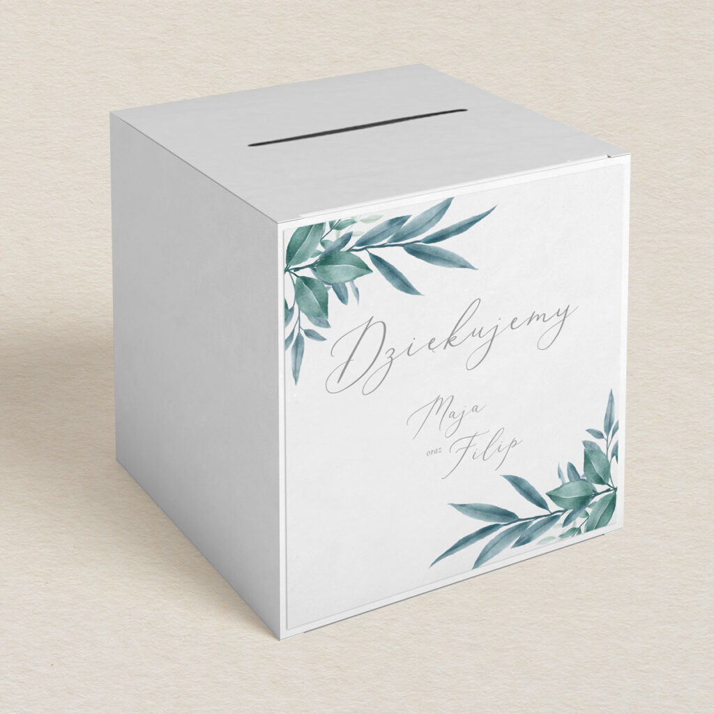 Pudełko na koperty do zaproszeń Zielone gałązki wzór 2