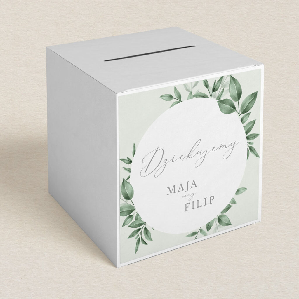 Pudełko na koperty do zaproszeń Zielone gałązki wzór 3