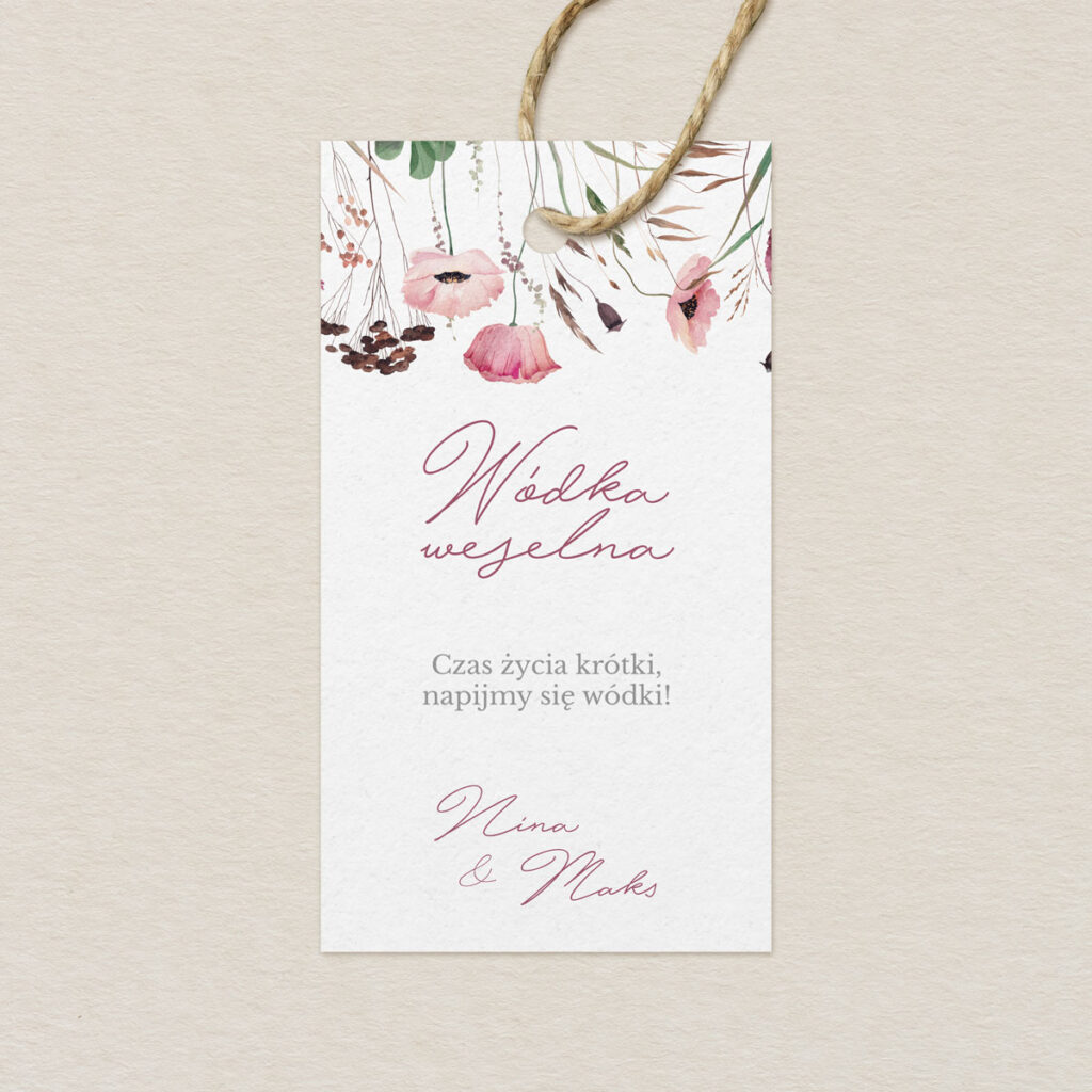 Zawieszka na alkohol do zaproszeń eleganckie Polne kwiaty wzór 1
