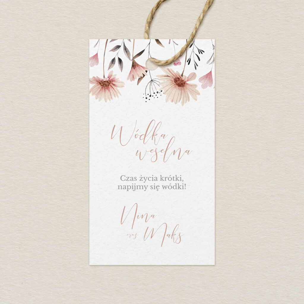 Zawieszka na alkohol do zaproszeń eleganckie Polne kwiaty wzór 3