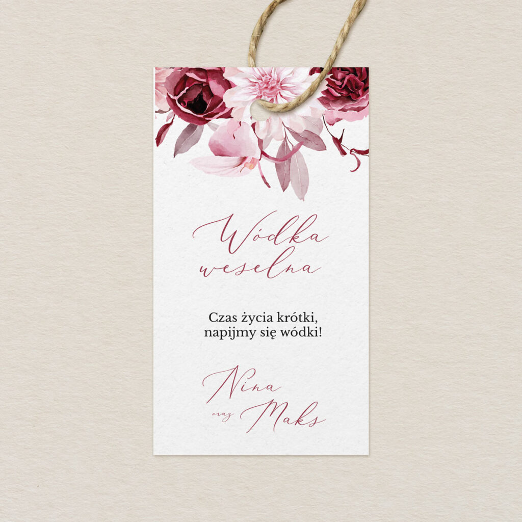 Zawieszka na alkohol do zaproszeń eleganckie Polne kwiaty wzór 4