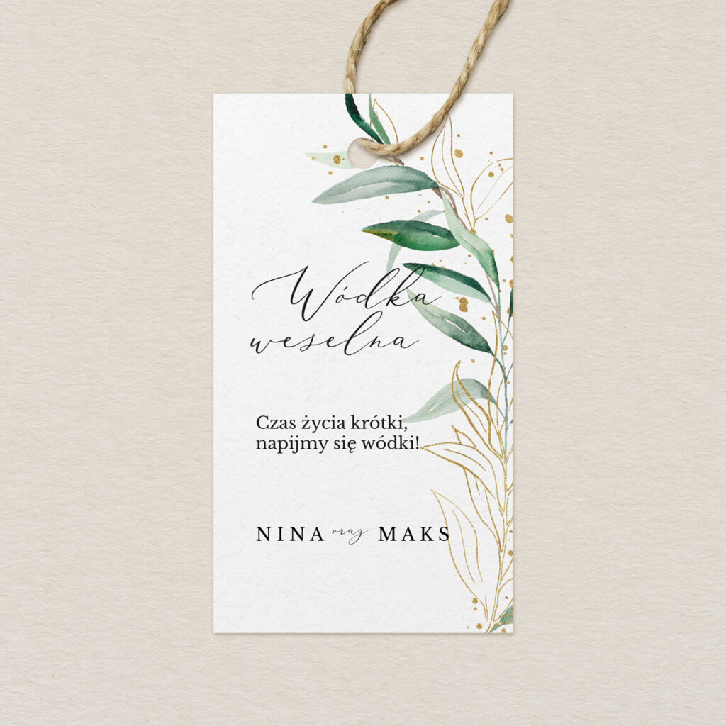 Zawieszka na alkohol do zaproszeń Eleganckie ze złotem wzór 1