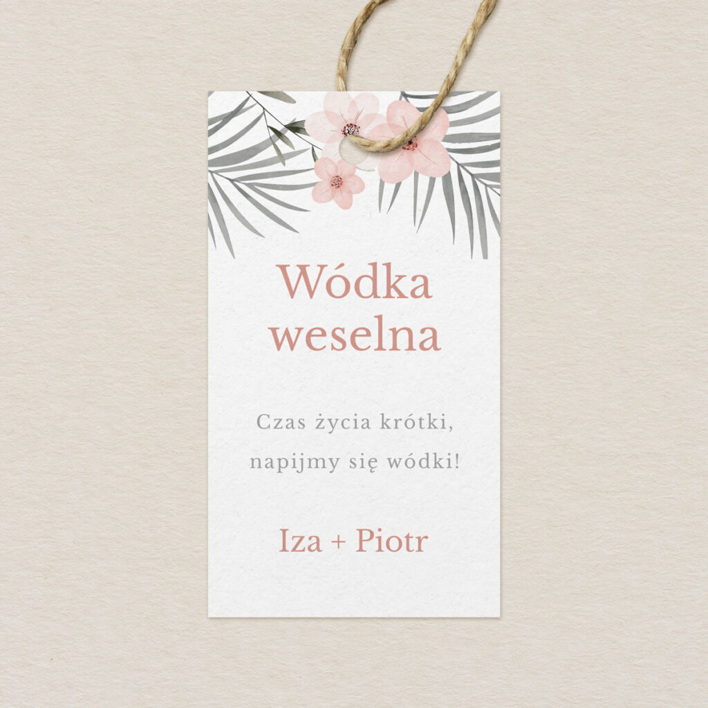 Zawieszka na alkohol do zaproszeń Klasyczne z kwiatami wzór 1