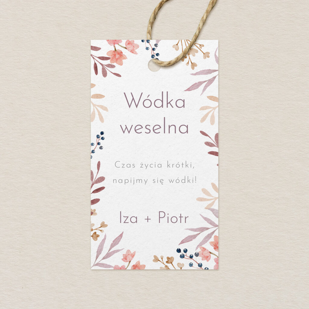 Zawieszka na alkohol do zaproszeń Klasyczne z kwiatami wzór 4