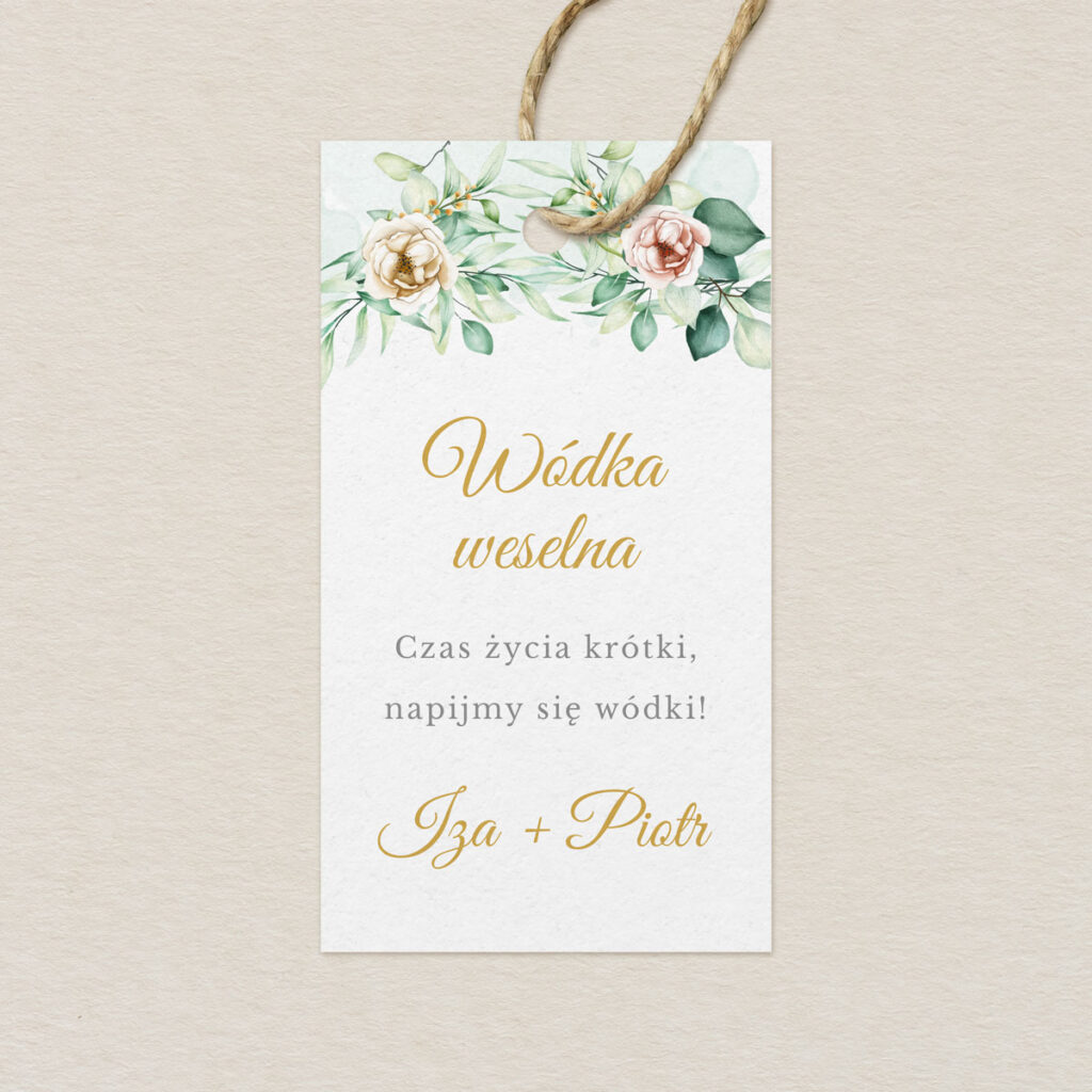 Zawieszka na alkohol do zaproszeń Klasyczne z kwiatami wzór 5