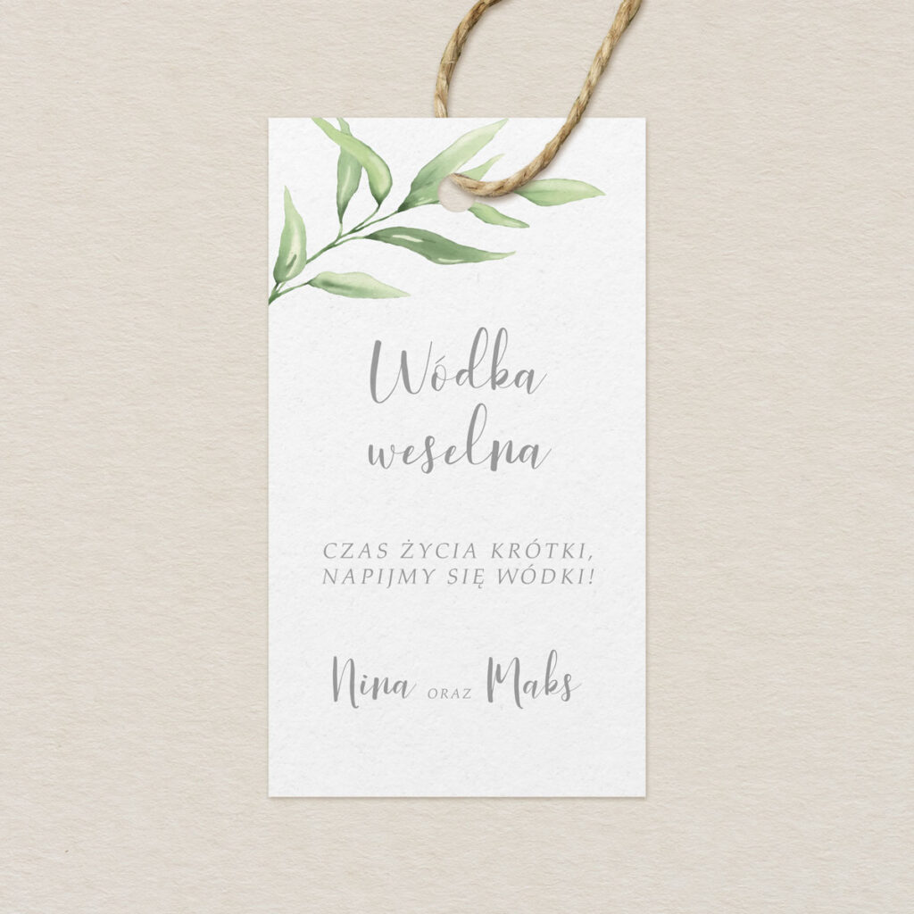 Zawieszka na alkohol do zaproszeń Zielone gałązki wzór 1