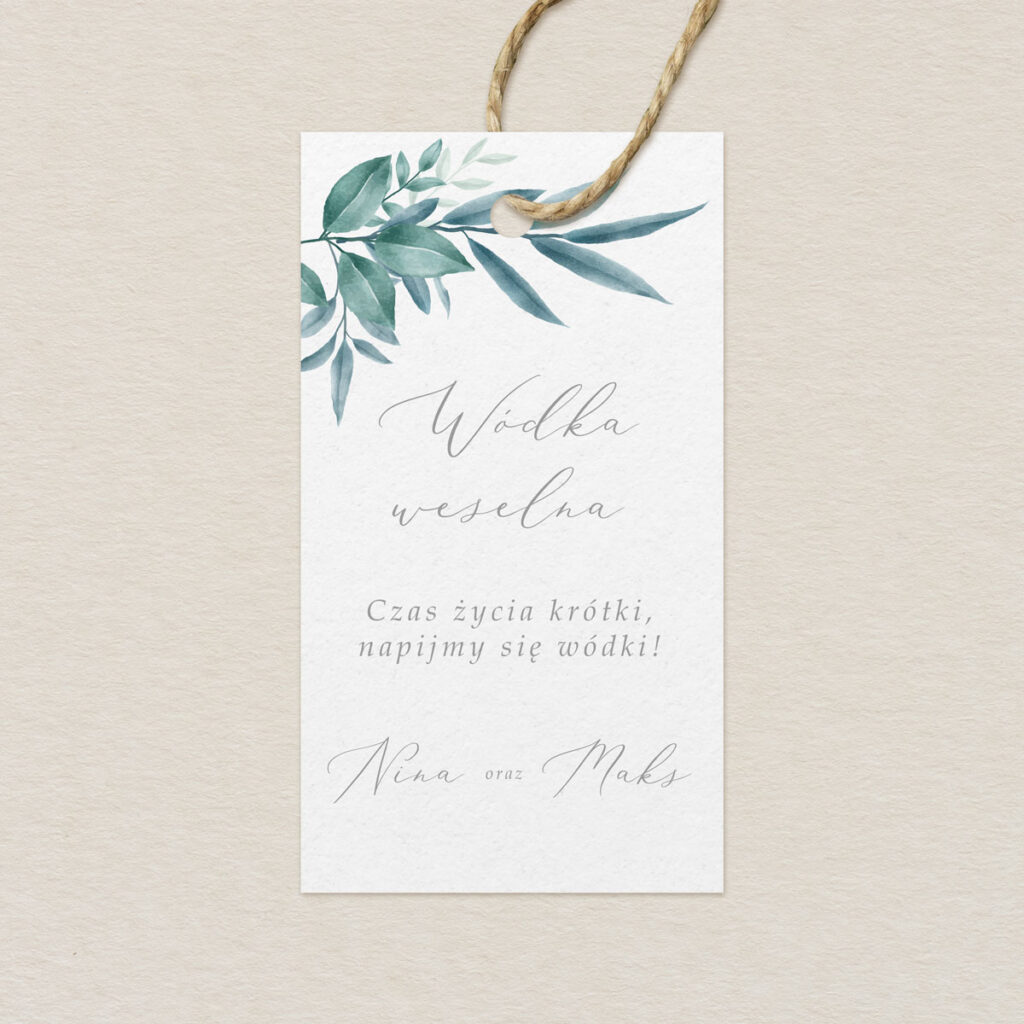 Zawieszka na alkohol do zaproszeń Zielone gałązki wzór 2