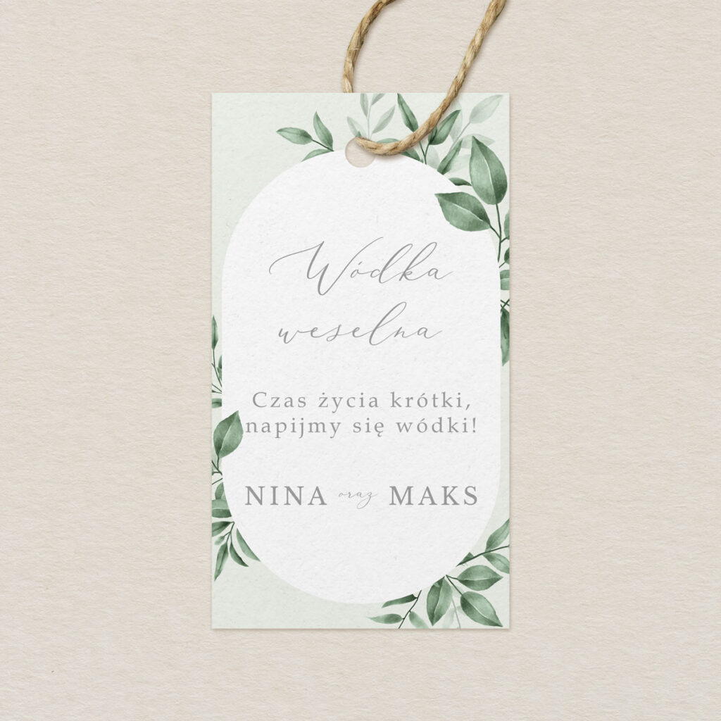 Zawieszka na alkohol do zaproszeń Zielone gałązki wzór 3