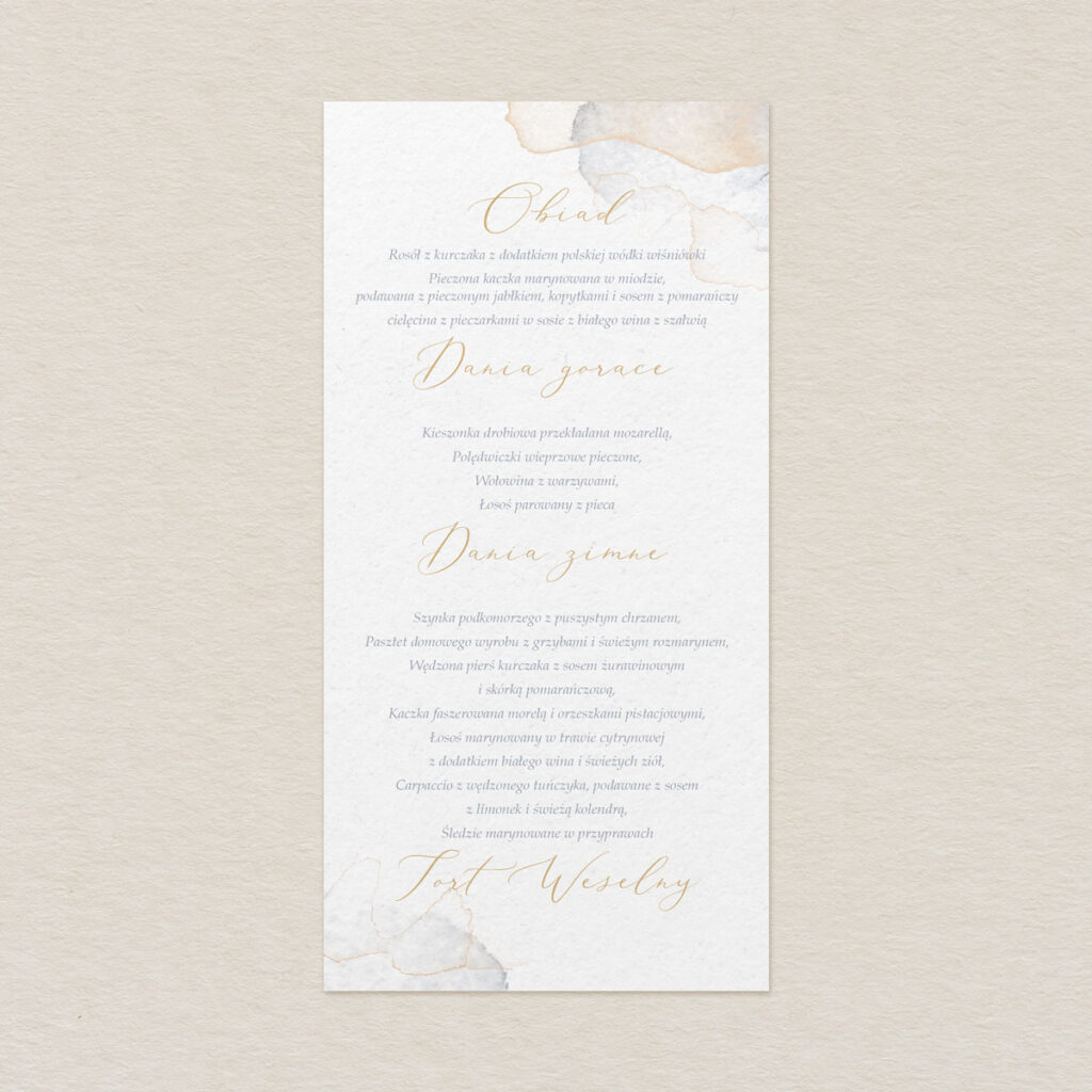 Menu do zaproszeń Artystyczna akwarela