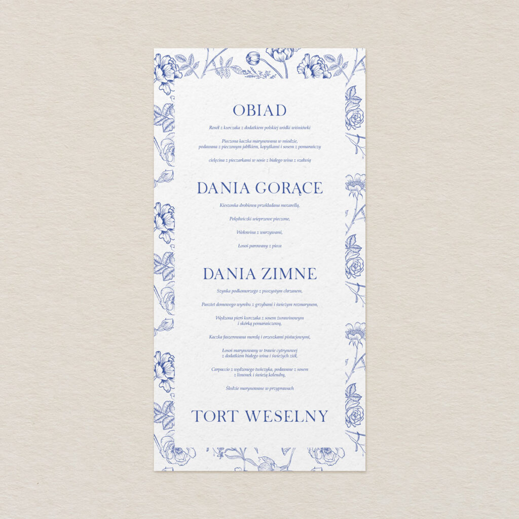 Menu do zaproszeń eleganckie Barokowe