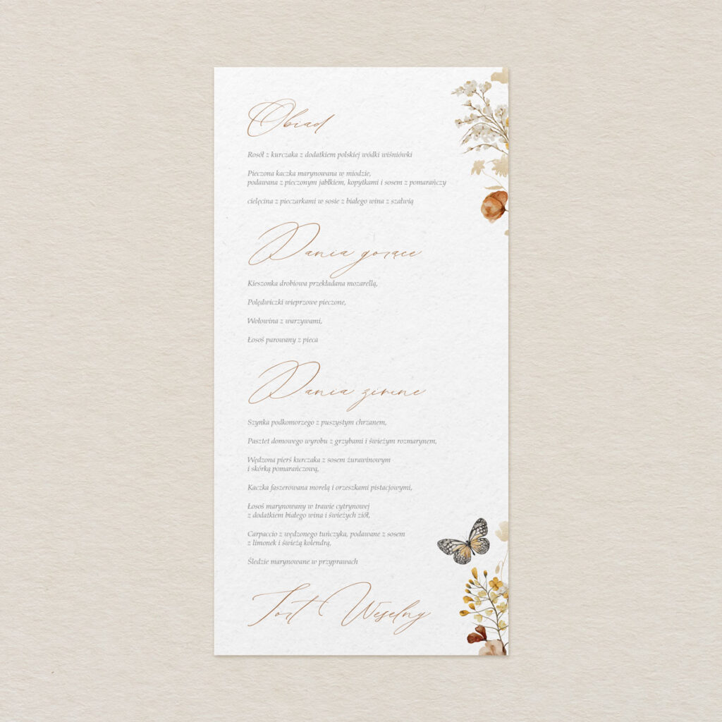 menu weselne rustykalne polne kwiaty