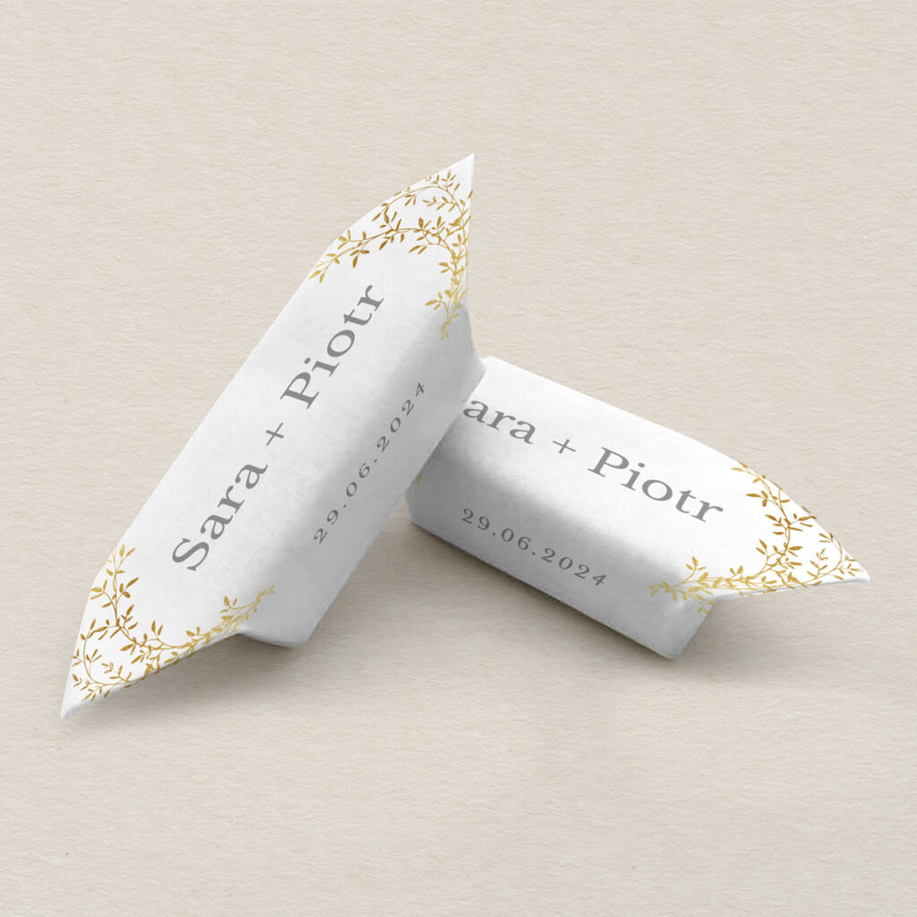 krówki weselne minimalistyczne złocone