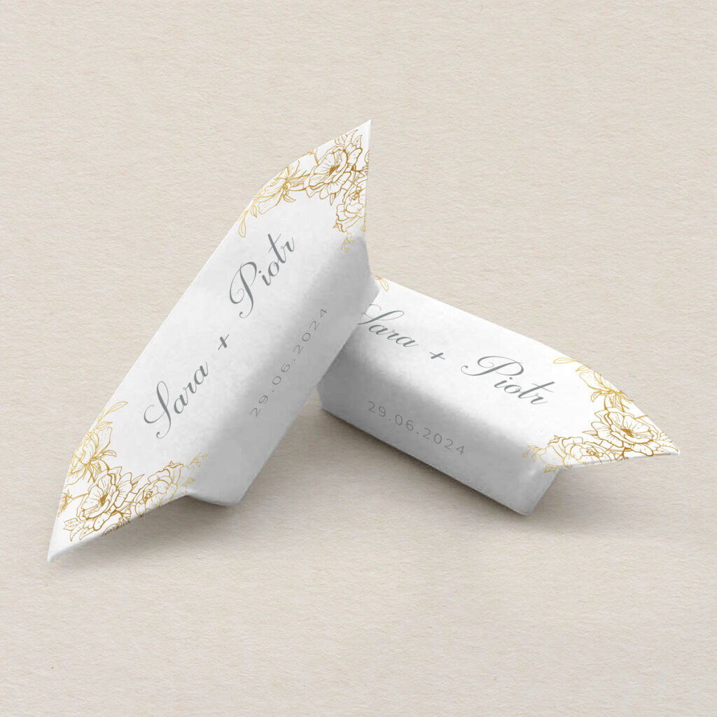 Krówki ślubne do zaproszeń minimalistyczne Złocone wzór 2