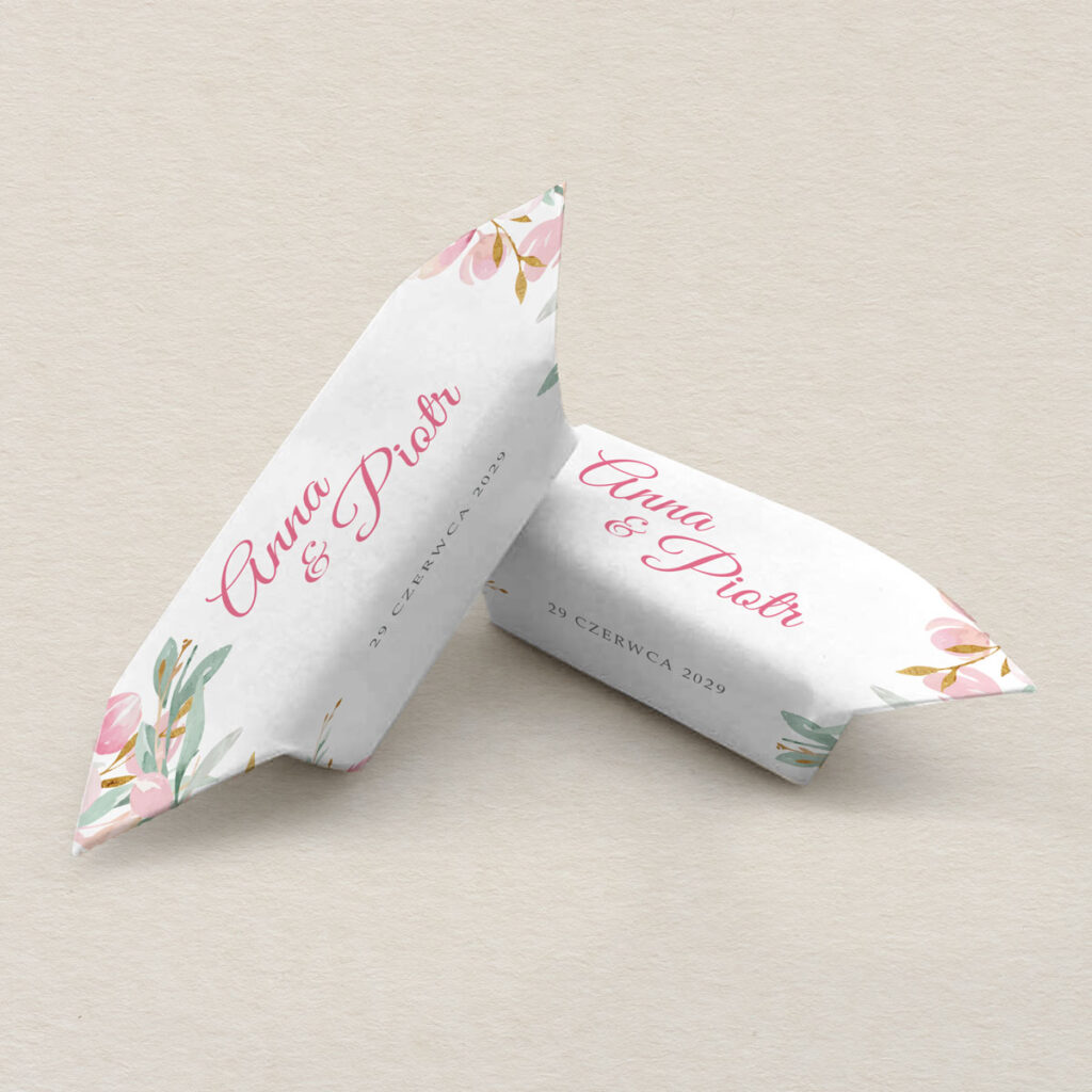 Krówki ślubne do zaproszeń Kwiecisty bukiet wzór 2